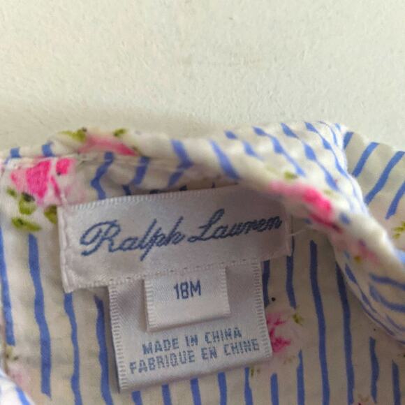 Ralph Lauren Dress Baby Girls Size 18m Blue Stripe Floral Sundress - Picture 4 of 4